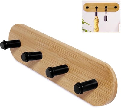 Natuurlijke Bamboe Wandhaak Strip met 4 Zelfklevende Haken voor Deur, Keuken en Slaapkamer - Ideaal voor Handdoeken, Tassen en Kleding