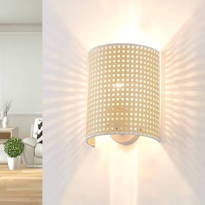 Lindby - wandlamp - 1licht - Bamboe - H: 25 cm - E27 - hel hout