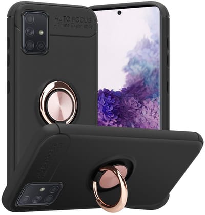 Cadorabo Hoesje geschikt voor Samsung Galaxy A71 5G in ZWART - ROSE GOUD - Beschermhoes met focusring van TPU Case Cover siliconen
