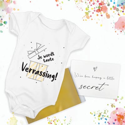 Hospitrix Baby Rompertje me Tekst Verrassing! Je wordt tante | Korte Mouw | Cadeau voor Zwangerschap | Bekendmaking | Aankondiging Baby | Aanstaande Moeder | Moederdag