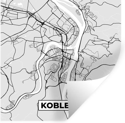 Muurstickers - Sticker Folie - Koblenz- Kaart - Stadskaart - Duitsland - Plattegrond - 100x100 cm - Plakfolie - Muurstickers Kinderkamer - Zelfklevend Behang XXL - Zelfklevend behangpapier - Stickerfolie