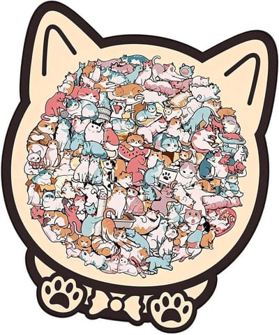 Houten Puzzel - Dieren Puzzel - Ontspanning Thuis - Uniek Kat Ontwerp - 135 Stukjes - Multicolor