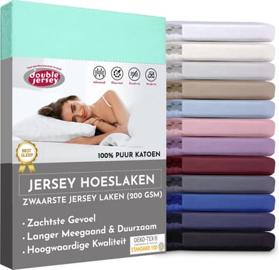 Double Jersey Hoeslaken - Hoeslaken 140x200+30 cm - 100% Katoen  Aqua