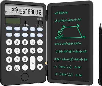 Basis Calculator met 6,5 inch Schrijfblok en Uitwisbare LCD Schrijftablet – Draagbare 2-in-1 Rekenmachine voor Kantoor en School