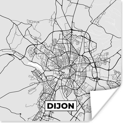 Poster Stadskaart - Frankrijk - Kaart - Dijon - Plattegrond - 100x100 cm XXL
