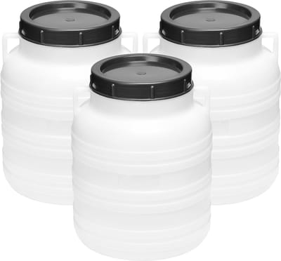 Garronda 3x10L Kunststof Trommel Met Deksel - Regenton - Vat - HDPE - Voedselvat - Tuin Hobbock – Wit - GD-STE-Barrel