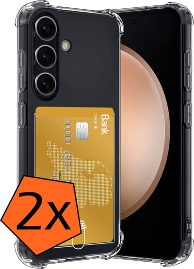 Hoes - 2 Stuks - Geschikt voor Samsung Galaxy S23 FE - Met Pashouder en Kaarthouder - Telefoon Hoesje Shockproof - Siliconen Case - Back Cover - Shock Proof - Pasjes Houder - Transparant