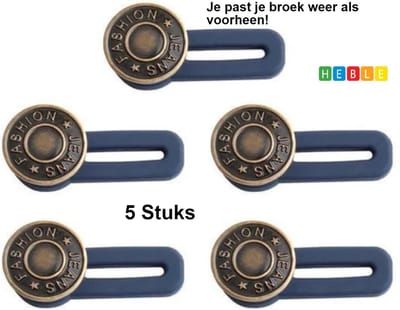 *** 5 Stuks Brons - Knoopsgat Verlenger - Broekverbreder - Verbreden Jeans - Zwanger Buikband - Knoopsgaten Elastiek -van Heble® ***