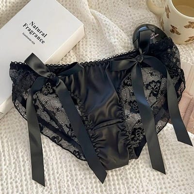 Dames sexy mesh slipje midden taille naadloze kanten ondergoed slips Japanse stijl jong meisje ondergoed roze strik lingerie L gray