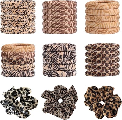 Leopard Patroon Haarelastieken Set van 33 Stuks voor Dikke, Krullende en Steile Haarstijlen