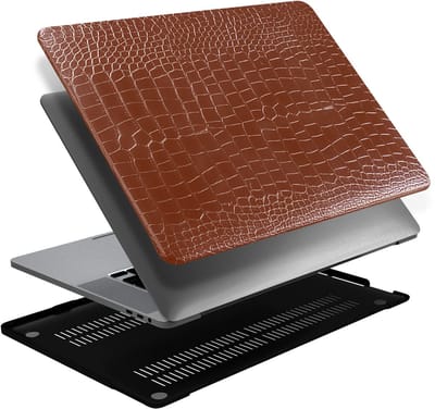 Lunso Geschikt voor MacBook Air 15 inch (2023-2026) cover hoes - case - Croco Bruin