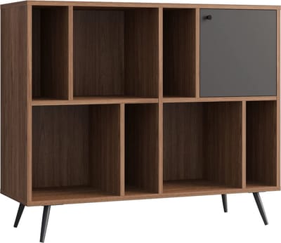 Vakkenkast Felipe Walnoot - MDF - Breedte 118 cm - Hoogte 76 cm - Diepte 40 cm - Met planken - Met openslaande deuren