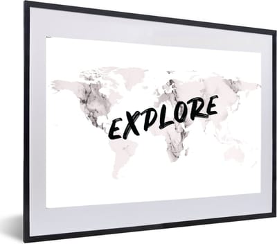 Poster in lijst - Fotolijst 60x40 cm - Posters - Wereldkaart - Marmer - Quote - Posterlijst zwart - Decoratie - Wanddecoratie woonkamer - Muurdecoratie slaapkamer