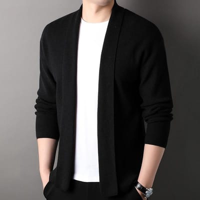Gebreide Cardigan Heren Casual Trui Jas Herfst Nieuw Koreaanse Versie Jeugd Veelzijdig Trendy Top 3XL black