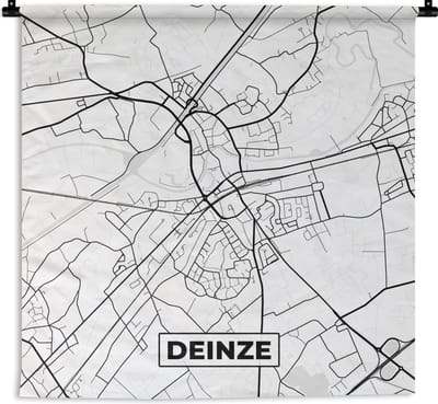 Wandkleed - Wanddoek - België – Deinze – Stadskaart – Kaart – Zwart Wit – Plattegrond - 180x180 cm - Wandtapijt
