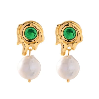 Oorhangers met Groene Steen en Parel – Klassiek & Kleurvol | Twinolo