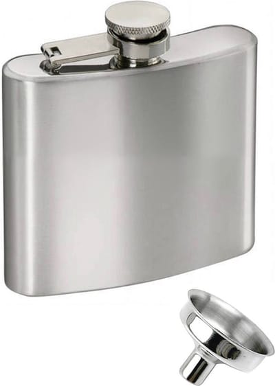 KIMU® Platvink Middelgroot Met Trechter 147 ml - 5 Oz RVS Flesje Platvink Veldfles Zakflacon Heupflacon Heupflesje Zilver Drankflesje Festival