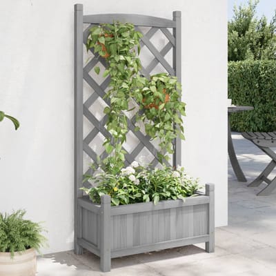 vidaXL Plantenbak met latwerk 55x29,5x110 cm massief vurenhout grijs