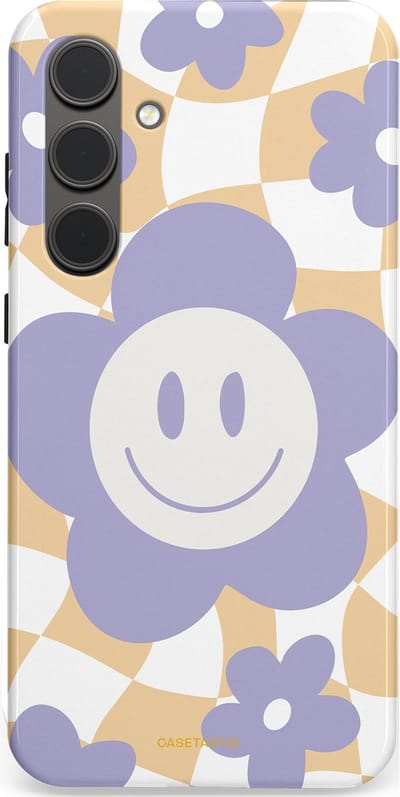 Casetastic hoesje geschikt voor Samsung Galaxy S24 Plus - Dubbellaagse bescherming - Madeliefjes magie - Fashion Case - Lila Wit Zand Lichtgrijs