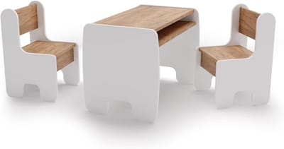 Kindertafel met 2 Stoelen - Activiteitentafel voor Kinderkamer - Wit met Gouden Eik Decor
