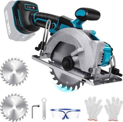 Draadloze Mini Cirkelzaag met 2 Zaagbladen, Borstelloze Handcirkelzaag voor Houtbewerking, Metaal, Tegels en Kunststof, 140 mm, 6200 RPM, Krachtige Koperen Motor