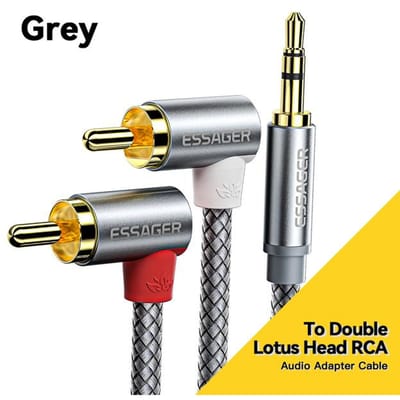 Essager 90 ° RCA-kabel Jack 3,5 mm naar 2RCA AUX Audio Stereo Kabel Mannelijke Splitter Voor TV PC Versterker DVD Hoofdtelefoon Luidsprekerkabel 3m grijs