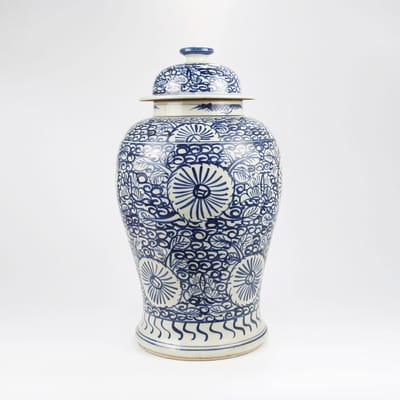 Fine Asianliving Chinese Gemberpot Blauw Wit Porselein Handgeschilderd D27xH47cm