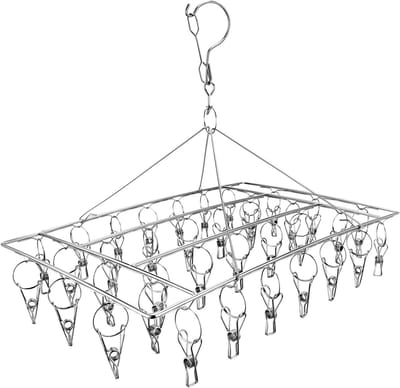 QTTVBTNA – 1 Stuk Droogrekken - Wand Droogrek - RVS - Droogclips - Met Haken - Voor Was Drogen Handdoeken Kleding en Binnen Gebruik - Stevig Duurzaam en Lichtgewicht - Zilver