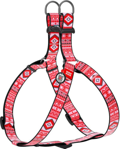 WAUDOG Ethno Harnas / Hondentuigje - Nylon - Rood - Gratis QR Tag - Breedte: 15 mm - Borstomtrek: 40 - 55 cm (GELIEVE ALVORENS BESTELLEN OPMETEN)