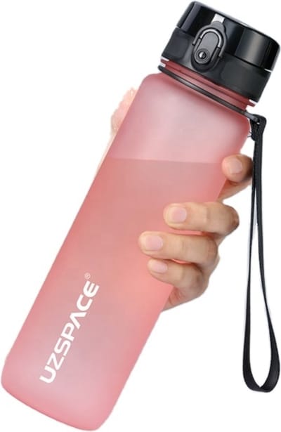 UZSPACE Waterfles - Drinkfles 1000 ml – BPA-Vrije Tritan Waterfles – 100% Lekvrij – Herbruikbare Sportfles met 1-Klik Deksel – Voor School, Sport & Kantoor – Roze