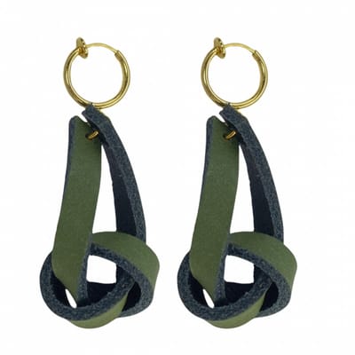 Klem oorbellen -groen- leer- goudkleurig -knoop- geen gaatje- Charme Bijoux