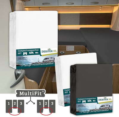 Dexitex 1 x molton 1 x hoeslaken WIT + 1 x hoeslaken ANTRACIET/ 3 delige set-Geschikt voor Camper lengtebedden of enkele bedden