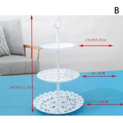 Stijlvolle Drie-Laags Fruitstandaard Delicaat Hol Patroon unieke fruitschaal met prachtig ontworpen hol patroon 12 inches white
