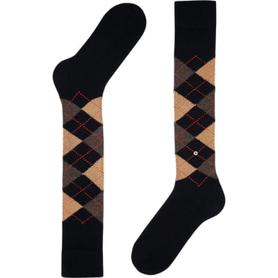 Burlington Preston lang gedessineerd materiaal kniekousen heren zwart - maat 40-46