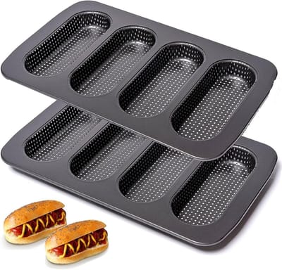 Hotdog Broodvorm - Broodvormen Set - Bakken van Broodjes - Geperforeerd Ventilatie Ontwerp - 2 Stuks 35x24x3 cm - Zwart