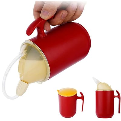 KZQ Drinkbeker voor senioren - Lekvrije siliconen drinkbeker met twee deksels en een rietje - Veilig en gemakkelijk in gebruik, speciaal ontworpen voor senioren -Donkerrood