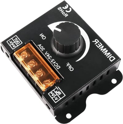 DC 12V-24V 30A LED Strip Dimmer PWM Dimming Controller met Aan/Uit Schakelaar en Aluminium Behuizing voor 5050 en 3528 LED Verlichting, Verstelbare Helderheid en Eenvoudige Installatie