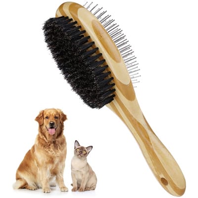 Ynkkvre - Hondenborstel - Kattenborstel - Hondenborstel met lange en korte haren - Dubbele borstel - Zachte borstelharen - Hondenborstel voor kort haar - Geschikt voor puppy's, volwassen honden en katten