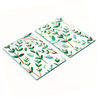 Duurzame en stijlvolle glazen keukenplanken met eucalyptuspatroon 2x40x52 cm