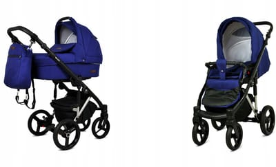 BabyLux® Kinderwagen 2in1 –UZO - SAILOR BLUE SILVER FRAME - Opklapbare Wandelwagen incl. Reiswieg, Multifunctionele Buggy Sportstoel - Combi-kinderwagen met Luiertas, Regenhoes, Klamboe, Bekerhouder, etc.