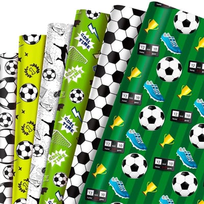 Dailygoods- Voetbal Cadeaupapier 12 Vellen - Inpakpapier Sportthema - Voetbalverjaardag - Feestdecoraties - 68 cm x 50 cm - 6 Ontwerpen