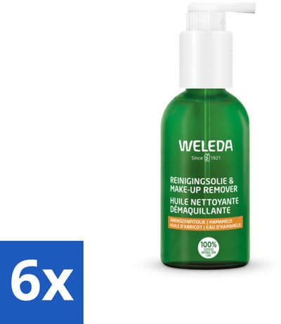 6 x WELEDA - Reinigingsolie & Make‑up Remover - 150 ml - Reinigingsolie - Make-up Remover - Waterproof Mascara - Biologische Ingrediënten - Abrikozenpitolie