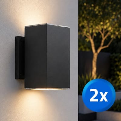 Solar wandlamp buiten ‘Sverre’ recht XL - Set van 2 stuks - Up down light - Warm wit licht (2700K) - 120 lumen - IP54 - Tuinverlichting op zonne-energie geschikt voor schutting - Zwart