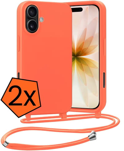 Hoesje Geschikt voor iPhone 17 Hoes Met Telefoonketting - Backcover Geschikt voor iPhone 17 Case Met Koord - Papaya - 2 PACK