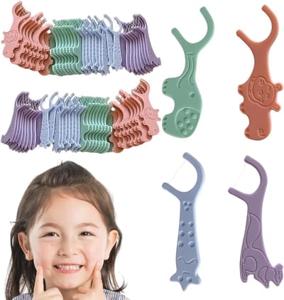 80 stuks kindvriendelijke tandzijde stokjes in 4 kleurrijke dierenvormen voor dagelijks gebruik en reizen, ideaal voor kinderen en mondhygiëne