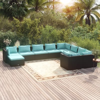 vidaXL - 10-delige - Loungeset - met - kussens - poly - rattan - zwart