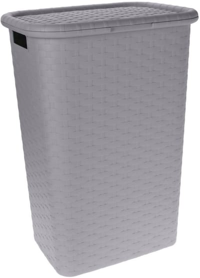 Benson Wasmand - rotan - met deksel - lichtgrijs - 60 liter - 33 x 44 x 60 cm - kunststof
