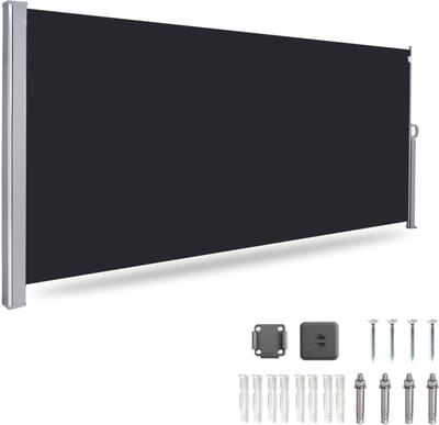Zijluifel Uittrekbaar Windscherm 140x300 cm Aluminium– Oprolbaar – Zonnescherm – Tuin, Strand, Terras, Balkon, Camping - Privacy – Zijluifel – Weerbestendig - Zwart