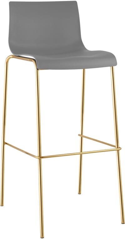 CLP Barkruk met rugleuning en voetsteun Hover - Stapelbaar - Metalen Frame in Goudlook - Belastbaar tot 150 kg - Kunststof - grijs/goud