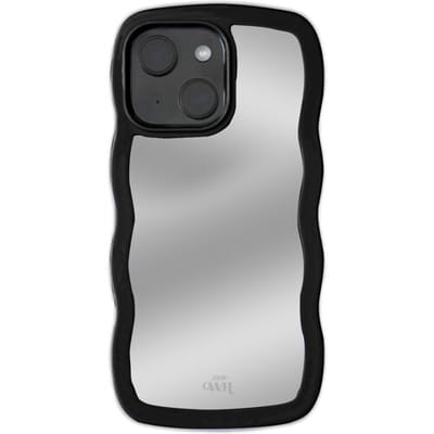 xoxo Wildhearts Wavy mirror case Black telefoonhoesje - Geschikt voor iPhone 15 - Golvend spiegelhoesje - Wolken hoesje - Schokbestendig - Cloud case - Silicone case met spiegel - Zwart